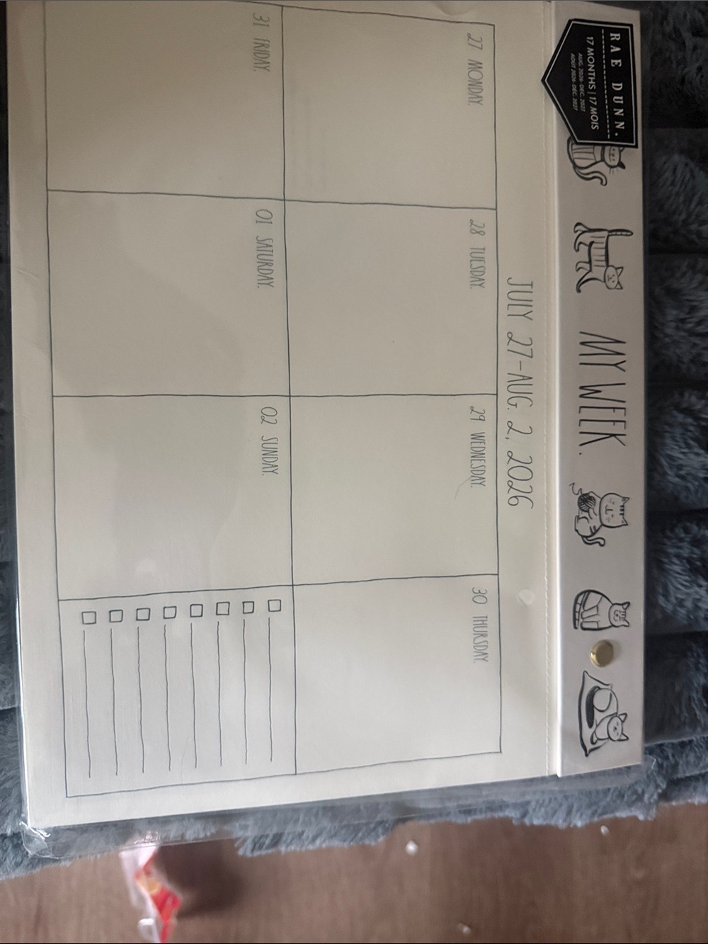 Rae Dunn White Weekly Planner Pad with Black Cat Illustrations